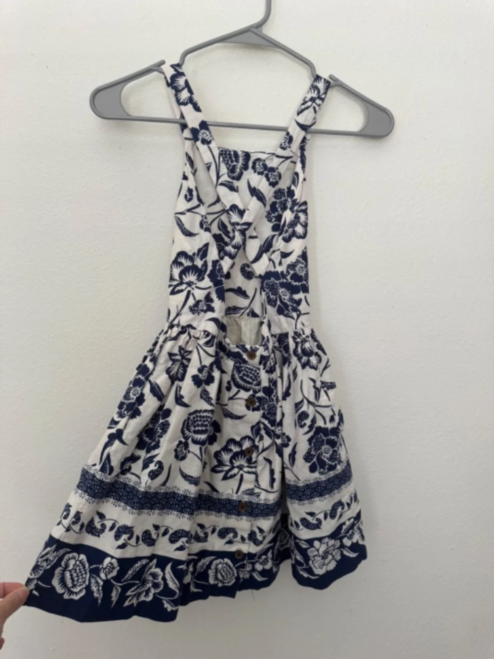 Ralph Lauren Girls Floral Linen-Blend Dress Blue White 7